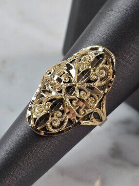 Womens 10K Yellow Gold Modernist Filigree Ring 2.3g E6791